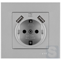 Розетка с заземлением и шторками USB-A + USB-A 5V-2.4A  Arvia Electric KAREN Серебро (20 03 2000 300)